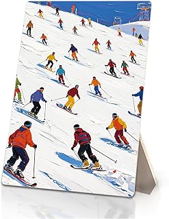 ERYBHKRTYH Ski Lodge Decor, Watercolor Winter Ski Slope Skiers Wooden Stand Sign 5x7 Inch, Skiing Lover Gifts, Winter Decorations Signs for Cabin Lodge Home Living Room Desk Table Decor
