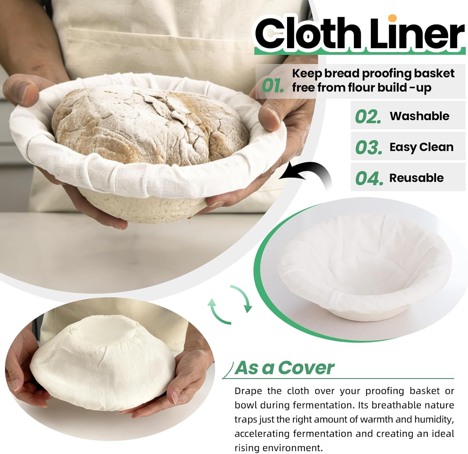 2 x 7.5inch Round Sourdough Banneton Pulp Bread Proofing Basket with Linen Liners for Professional and Homemade Artisan Bread Baking Supply