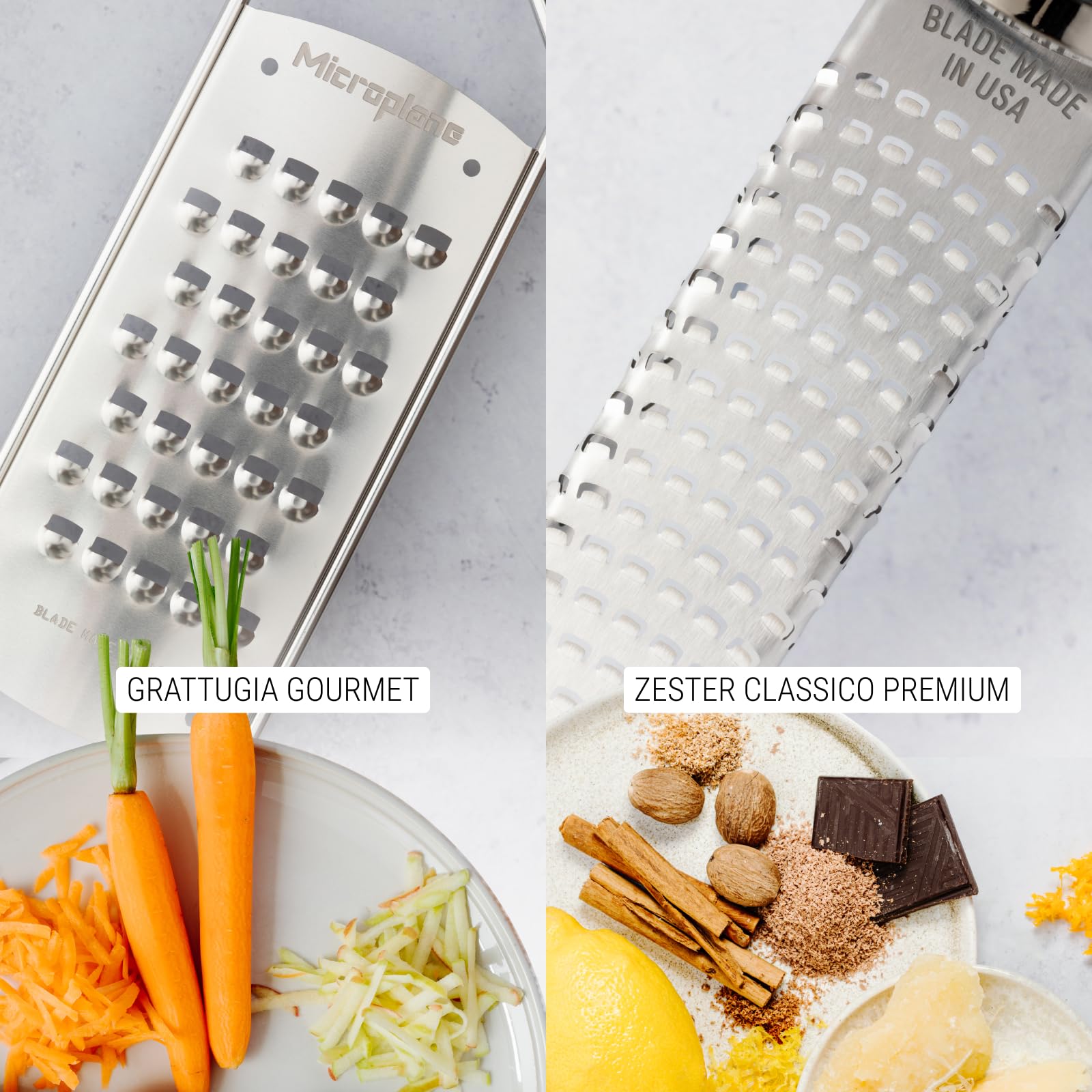 Set regalo Microplane Gourmet 3 pezzi - zester Premium Classic, grattugia ultra-spessa e pelapatate professionale - lame ultra-affilate (USA), manici soft-touch - utensili da cucina ergonomici