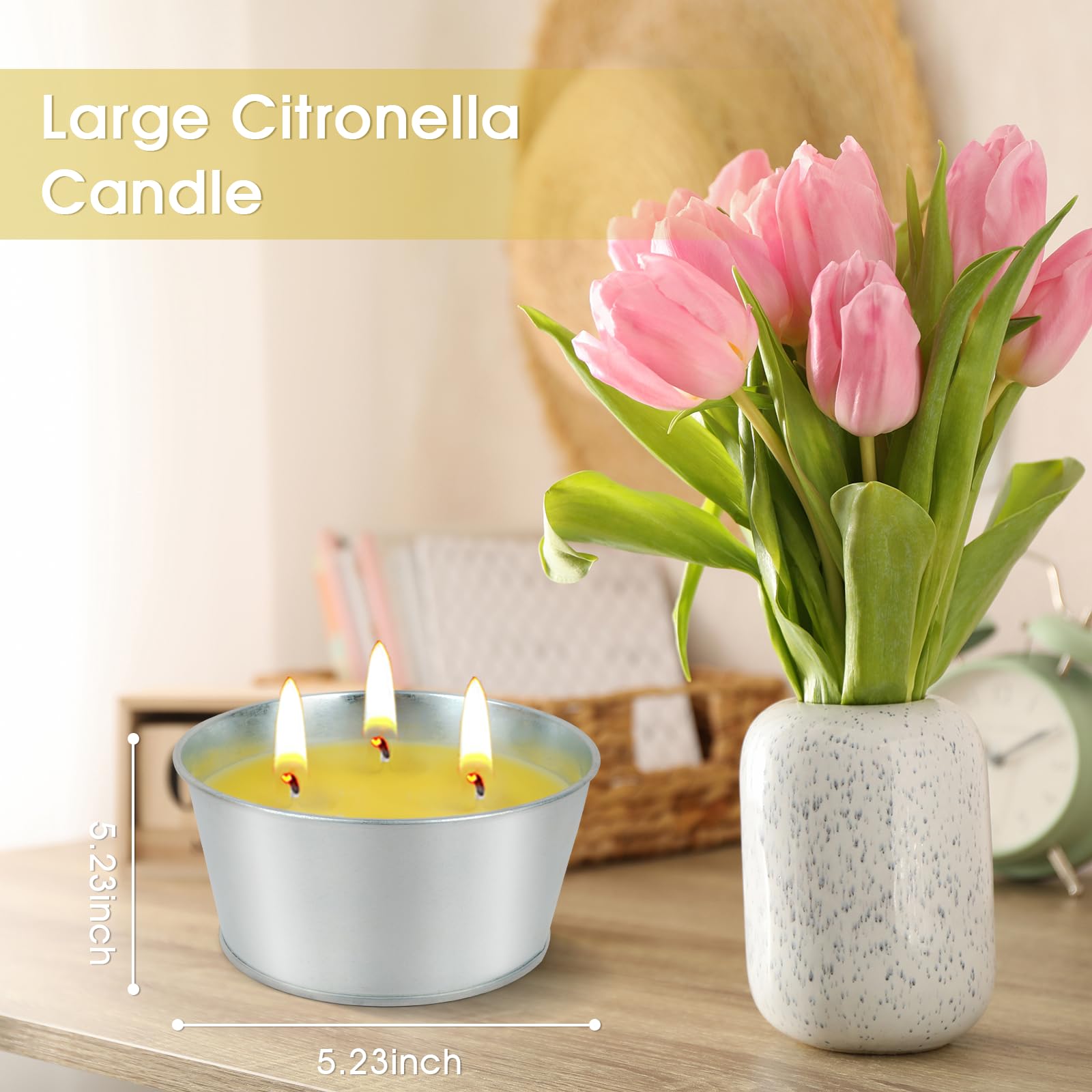 Candele Citronella Esterno Grande, 2 * 15oz Velas Citronela Giardino Durata 150-190 Ore, 100% Naturale Cera di Soia con Vela Citronela Olio per Campeggio, Picnic, Barbecue e Interno Riunioni
