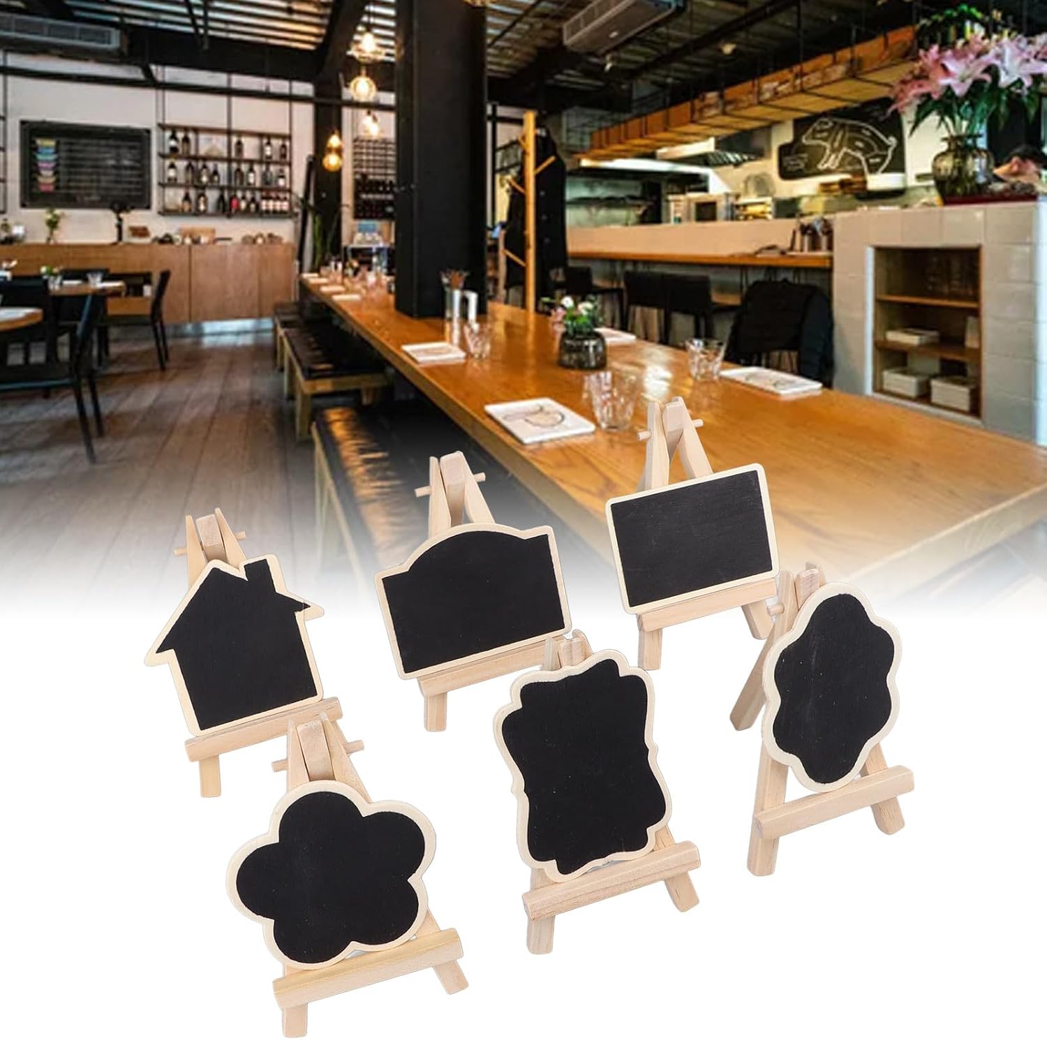 6 Pieces Mini Chalkboard Signs, Wooden Blackboard with Easel Stand for Party Buffet Display, Tabletop Chalkboard Place Cards for Food Label, Message Board, Wedding, Birthday Decor