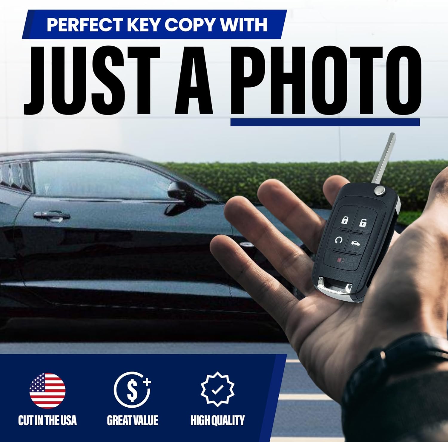 Cut Flip Key Fob, Car Remote Key Fob Replacement Fits w/Chevy Cruze Equinox Trax Impala Malibu Camaro Sonic Chevrolet GMC Terrain Buick Lacrosse Encore Verano 2010 2011 2012 2013 2014 2015 2016 2017