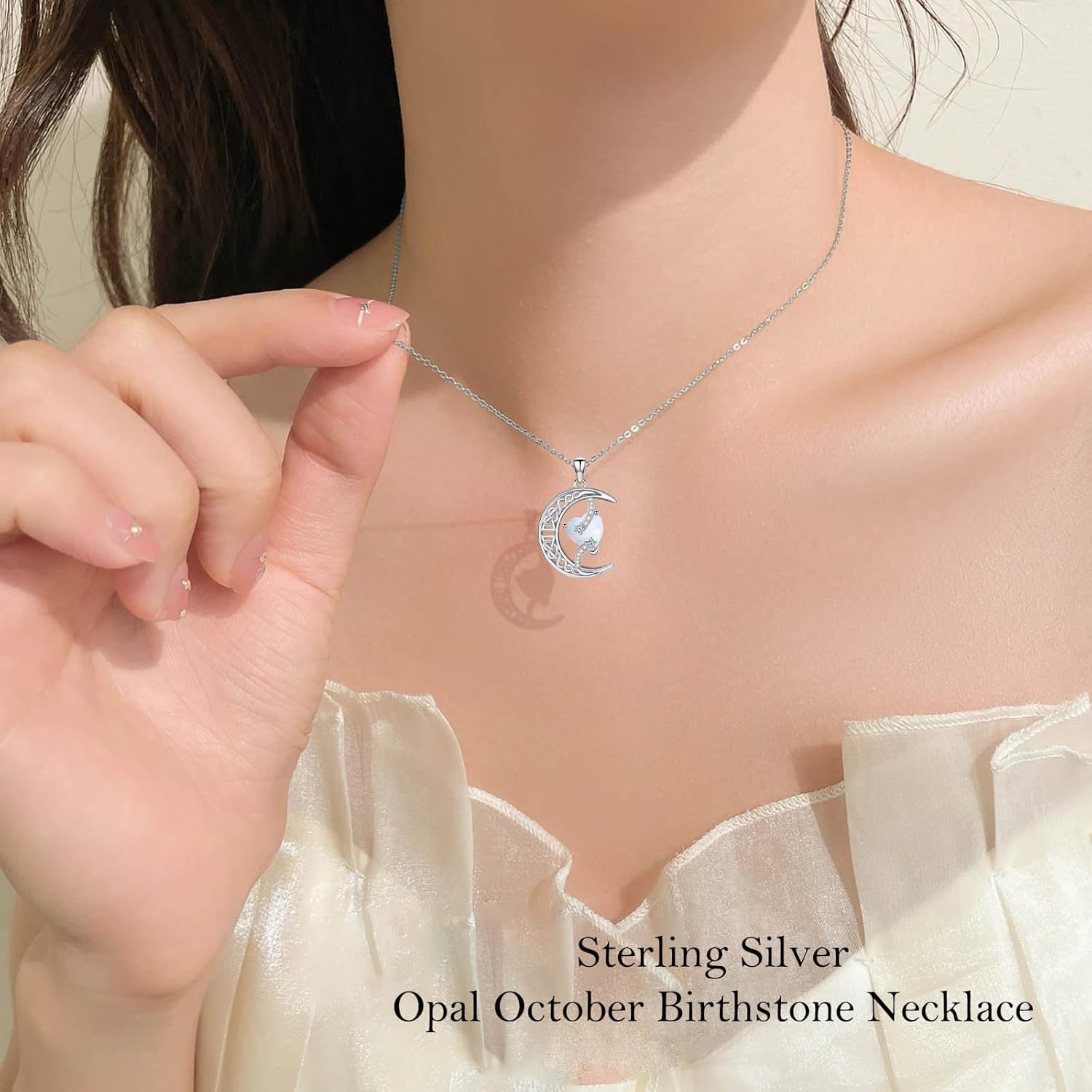 TOUPOP Moon and Star Birthstone Necklace for Women 925 Sterling Silver Celtic Moon Jewelry Anniversary Birthday Gifts for Her Wife Mom - Image 2