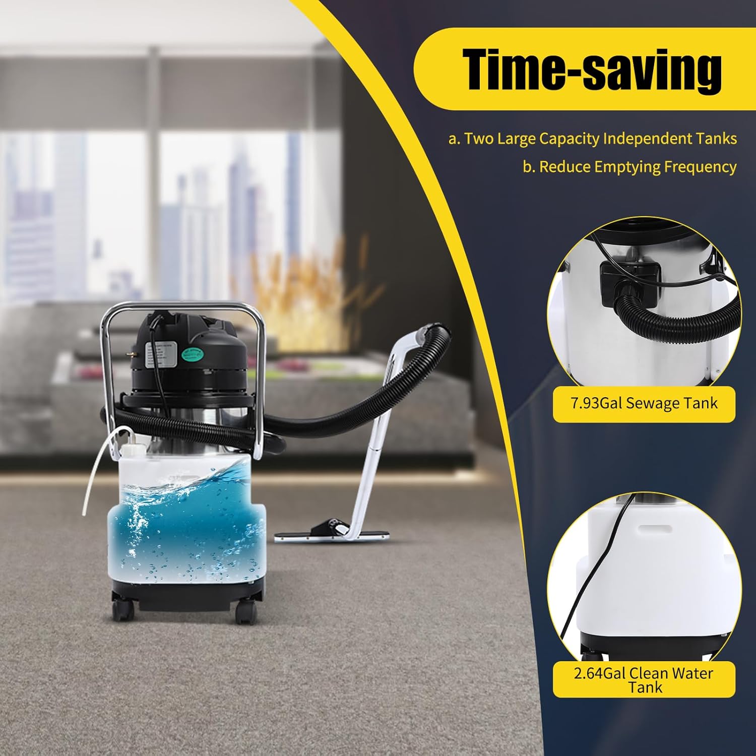 30L Commercial Carpet Cleaning Machine,Professional 3 in 1 Carpet Extractor Upholstery Wet Dry Vacuum Cleaner,Industrial Portable Floor Cleaning Machine for Hotels,Dry Cleaners