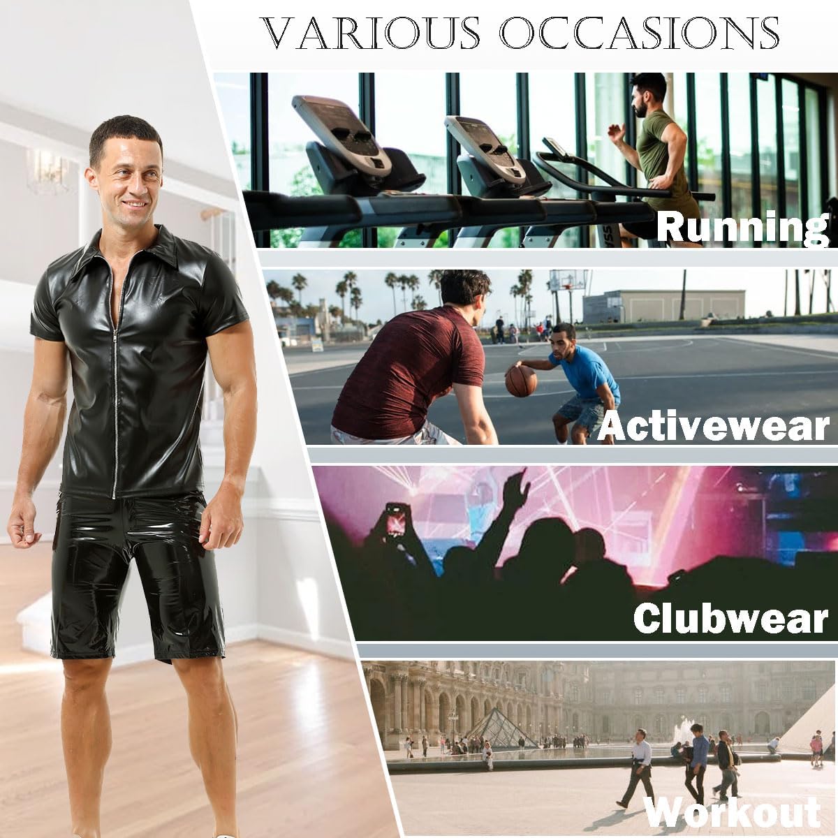 Men's Faux Leather Vest Sleeveless Undershirt Wet Look Round Neck Tank Top Nightwear
