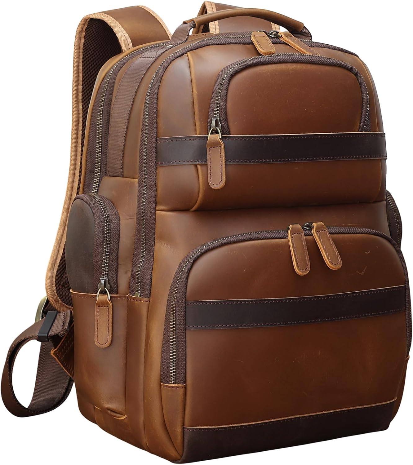 TIDING Men's Vintage Leather Backpack 15.6" Laptop Bag Large Capacity Business Travel Hiking Shoulder Daypacks