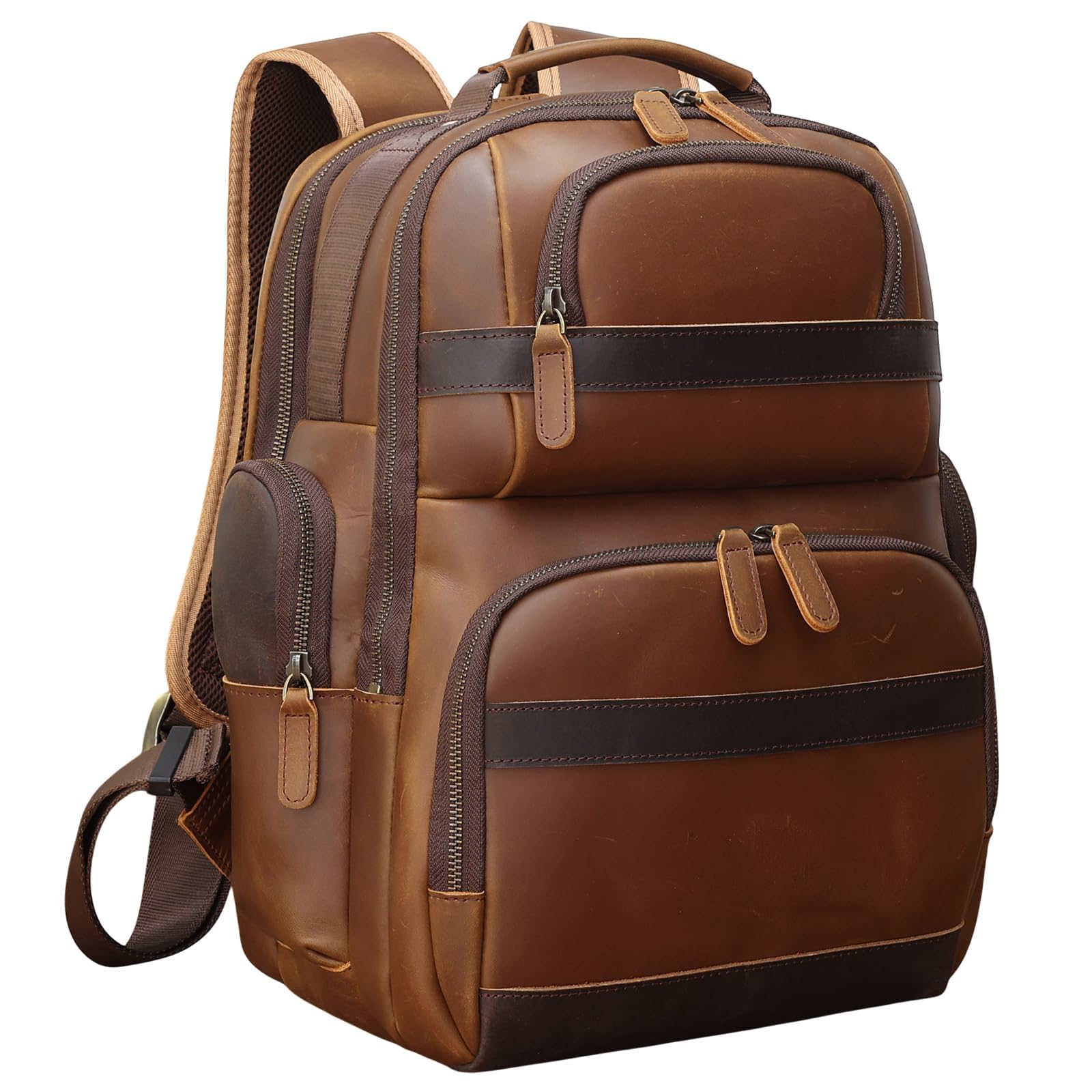 TIDING Mens Vintage Leather Backpack 15 6 Laptop Bag Large Capacity Business Travel Hiking Shoulder Daypacks