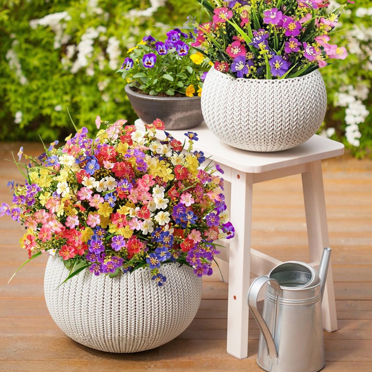 8 Piezas Flores Artificiales Exterior, Arbustos Resistentes a los Rayos UV, Plantas Artificiales Exterior, Flor Falsa Decorativas Exterior para Jarron, Jardinera, Balcon, Centro de Mesa