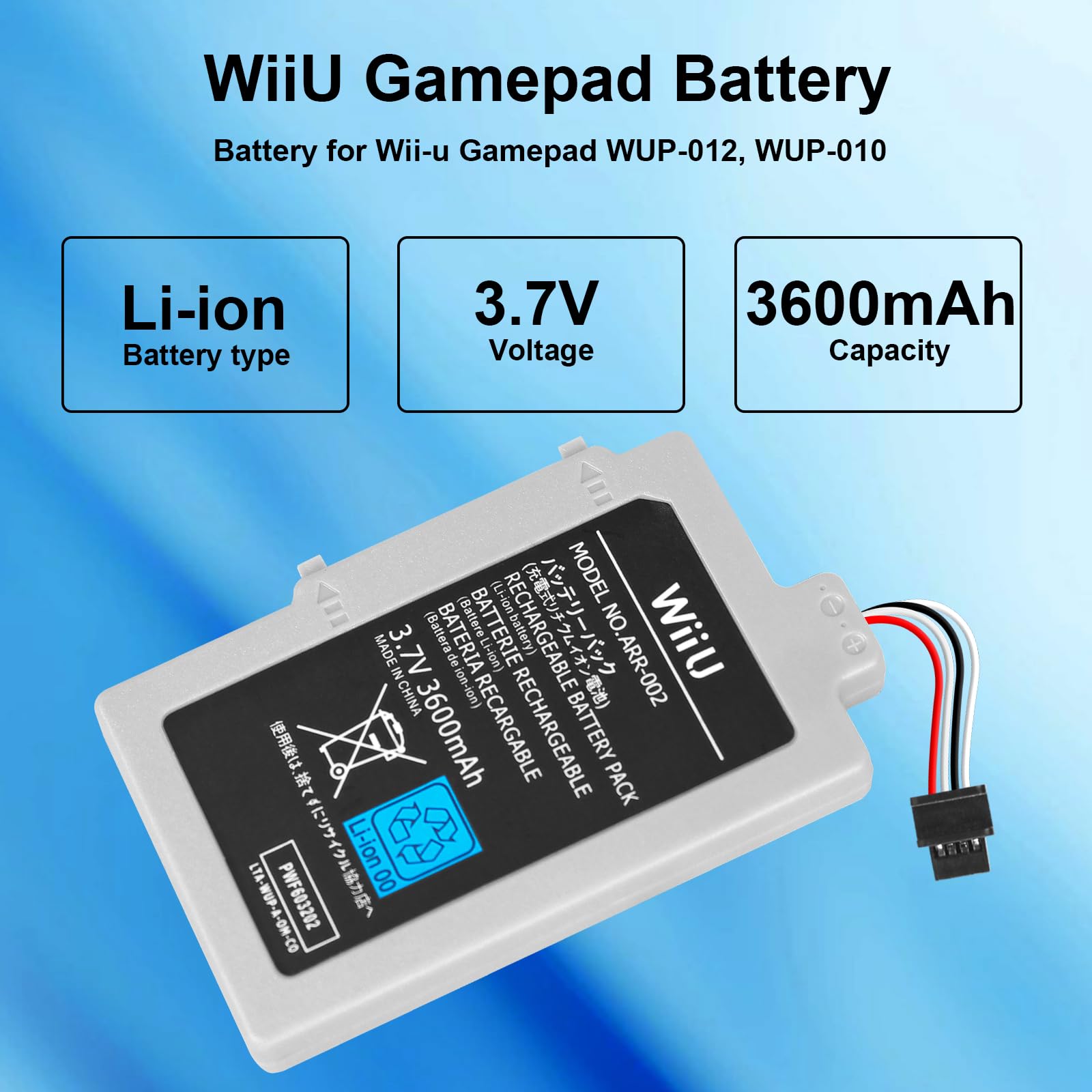 Batería para Wii U Gamepad, 3600 mAh, alta capacidad, paquete de batería de repuesto para Nintendo Wii U Gamepad WUP-010/WUP-012 con herramienta, 2 unidades
