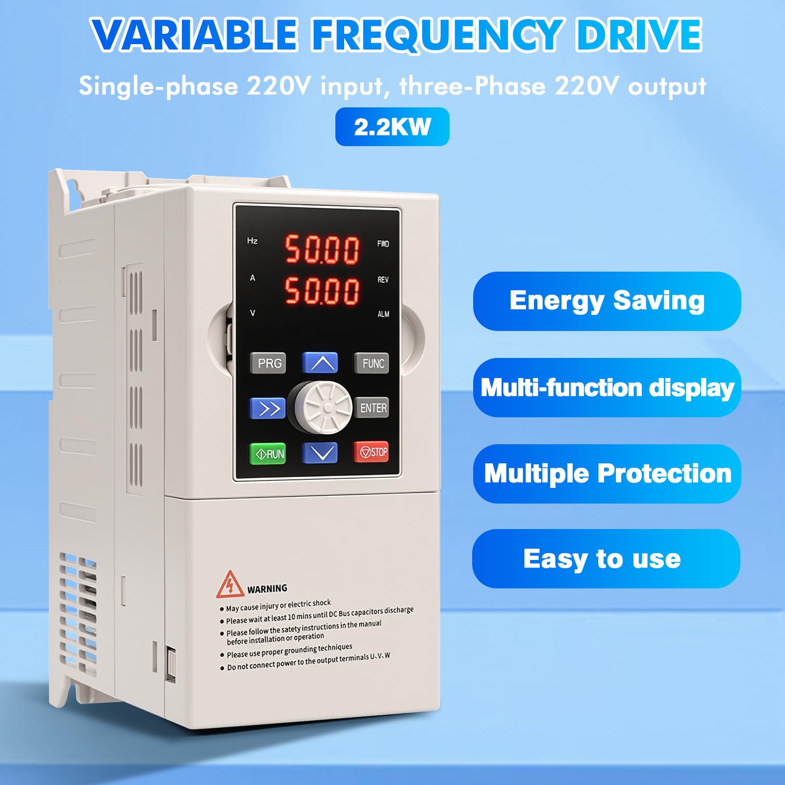 Inverter per Motori Trifase 2.2kW Variatore di Frequenza 220V Ingresso monofase Uscita trifase Inverter di Frequenza CNC Trifase Trasformatore con vassoio+cavo di prolunga da 2m JLS-DF-2S-2.2GB 2.2KW