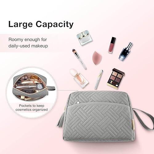Miniatura 2 de BAGSMART Elegantes bolsas de maquillaje espaciosas, Gris, Pequeña bolsa de maquillaje suave