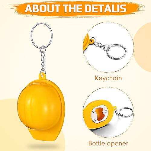 Miniatura 3 de 24 piezas de recuerdos de fiesta de construcción, mini abrebotellas, llavero de casco de construcción para cumpleaños, Navidad, suministros de