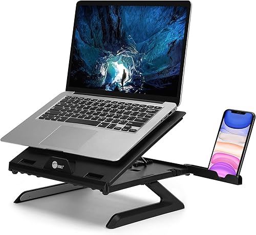 SIIG Soporte para portátil, soporte elevador ergonómico ajustable, soporte para teléfono inteligente y ventilación térmica, diseño portátil para 10