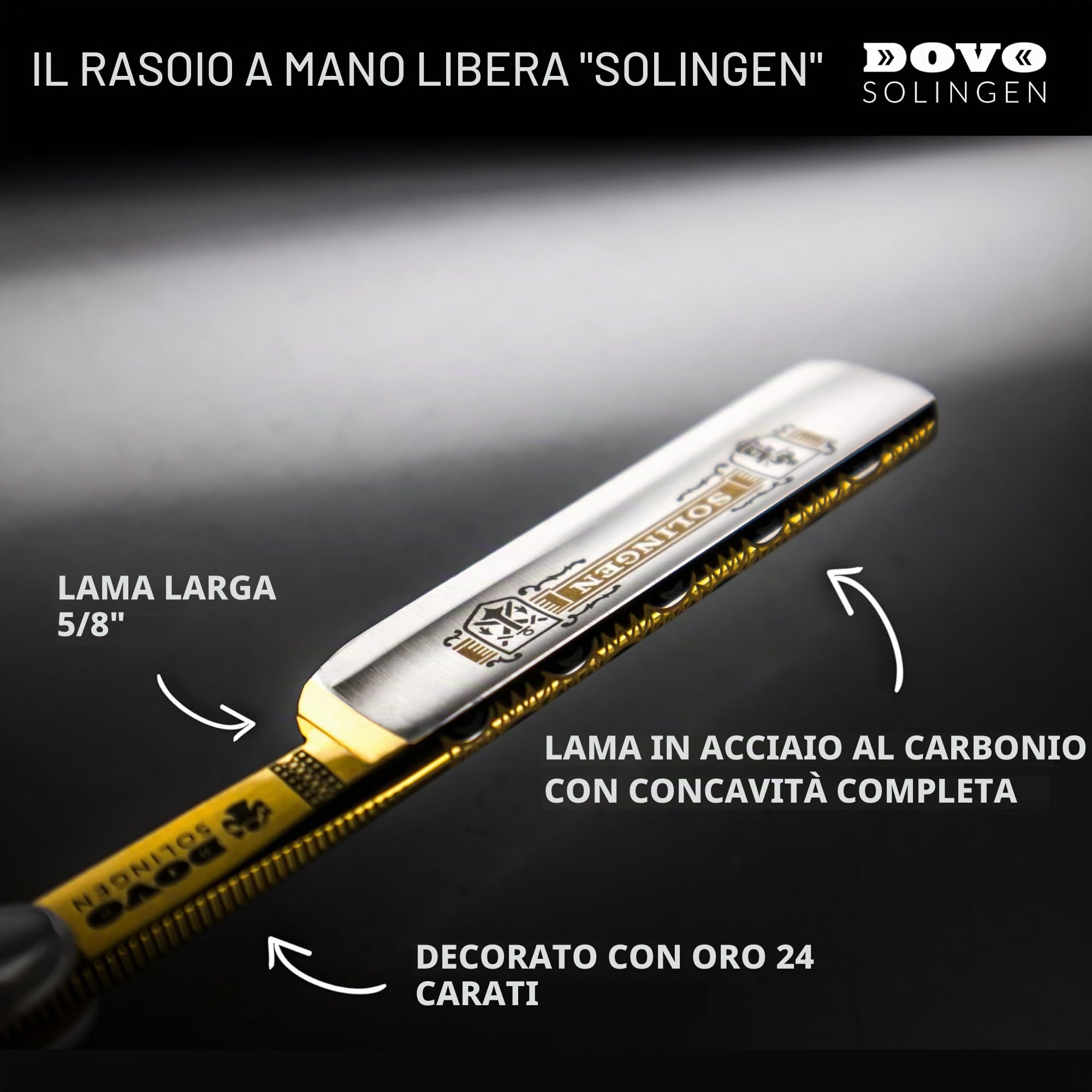 DOVO Rasoio a mano libera Solingen - Rasoio dritto in acciaio al carbonio - 5/8 di pollice - testa rotonda - molatura completa - DOVO Solingen rasoio barbiere