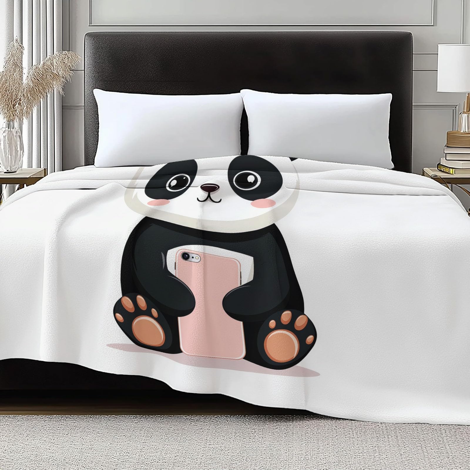Couvertures Plaids 220 x 240 cm Panda De Dessin Animé Plaid Polaire Couvertures, Blanc Douce et Chaude Plaid Jeté de Canapé Flanelle Couverture Bébé Bureau Sieste Couverture