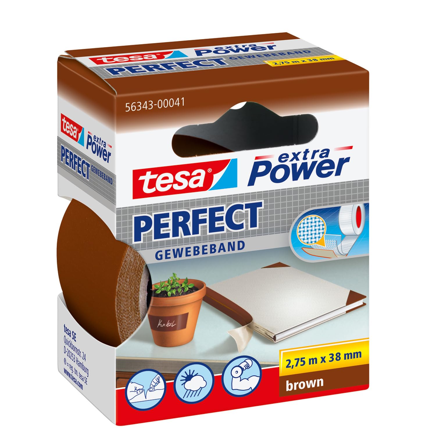 tesa extra Power Perfect Gewebeband - Braun - 2,75 m x 38 mm