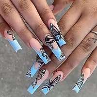 Vista 7 de Uñas postizas a presión tipo ataúd súper largas, 24 uñas postizas reutilizables de cobertura completa con pestañas adhesivas, uñas postizas