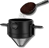 Mini Filtro Café Individual Dobrável Portátil Reutilizável em Aço Inox Para Viagem Escritório Gotejador Sustentável Infusor De Chá Cesta Compacto Para Trilhas e Camping Premium