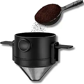 Mini Filtro Café Individual Dobrável Portátil Reutilizável em Aço Inox Para Viagem Escritório Gotejador Sustentável Infusor De Chá Cesta Compacto Para Trilhas e Camping Premium