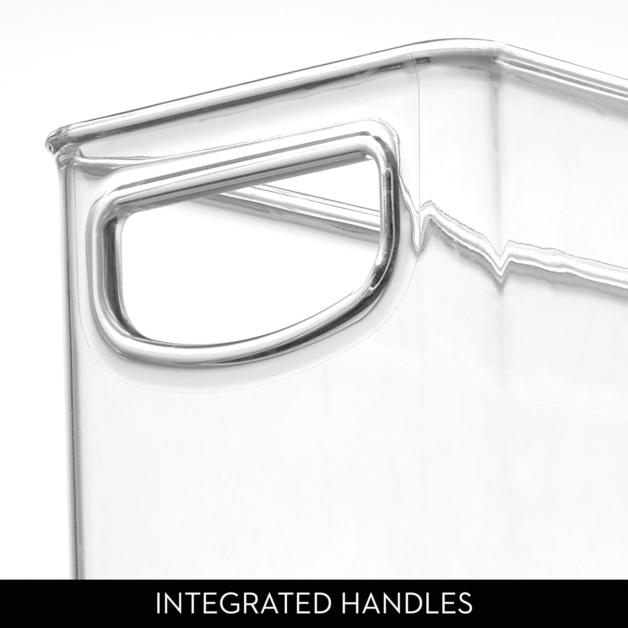 iDesign Juego de 4 organizadores de plástico reciclado con asas de fácil agarre para despensa y almacenamiento de cocina, congelador y frigorífico, transparente