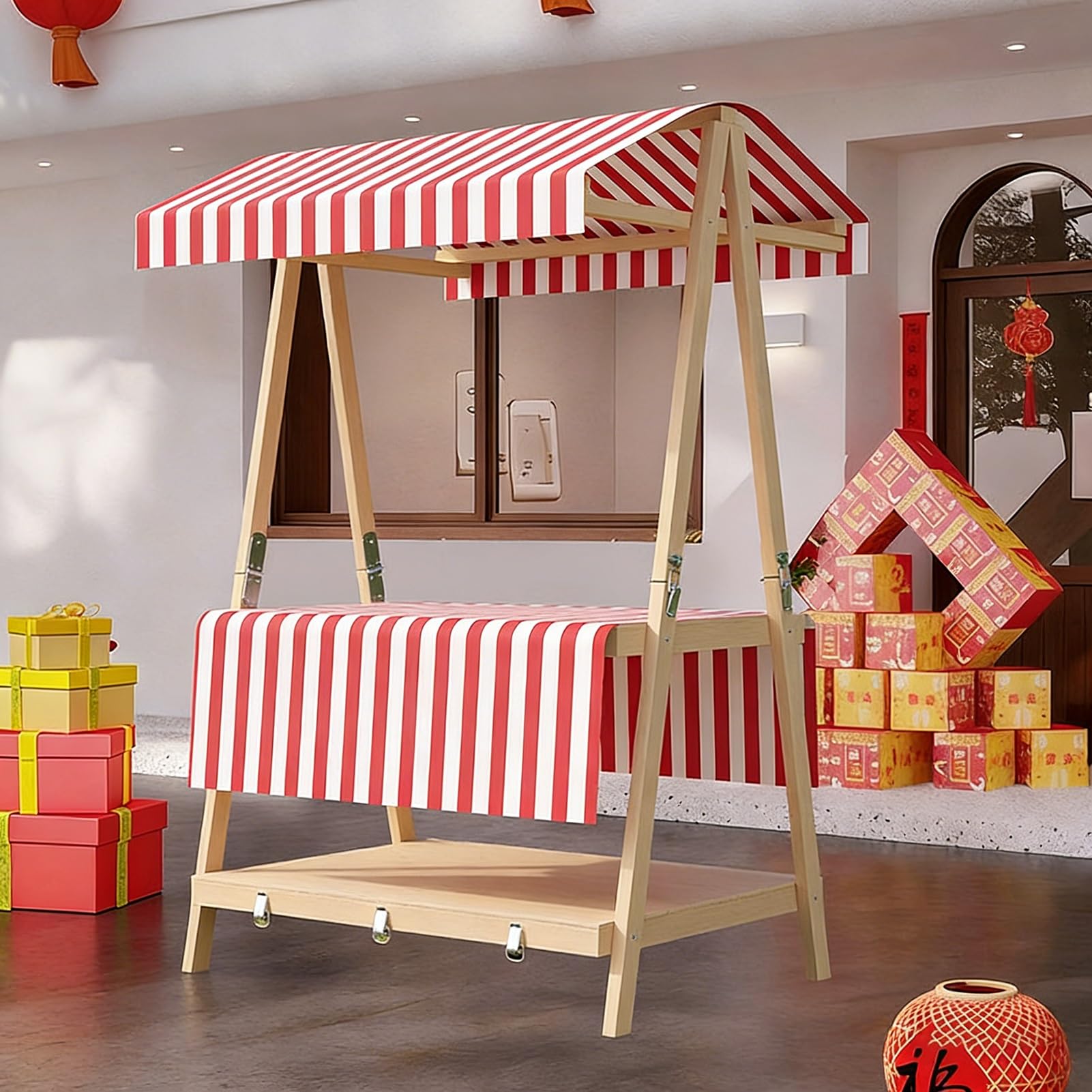 Étagère de vente de nourriture en bois noble pour buffet de prestige