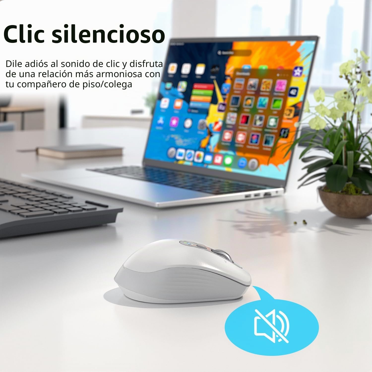 INFINMIND Ratón inalámbrico, Multi-Dispositivo Bluetooth, Receptor USB 2.4G y Doble Bluetooth, Rueda de Desplazamiento 4 direcciones silencioso para computadora, portátil, PC, MacBook, iPad(Blanco)