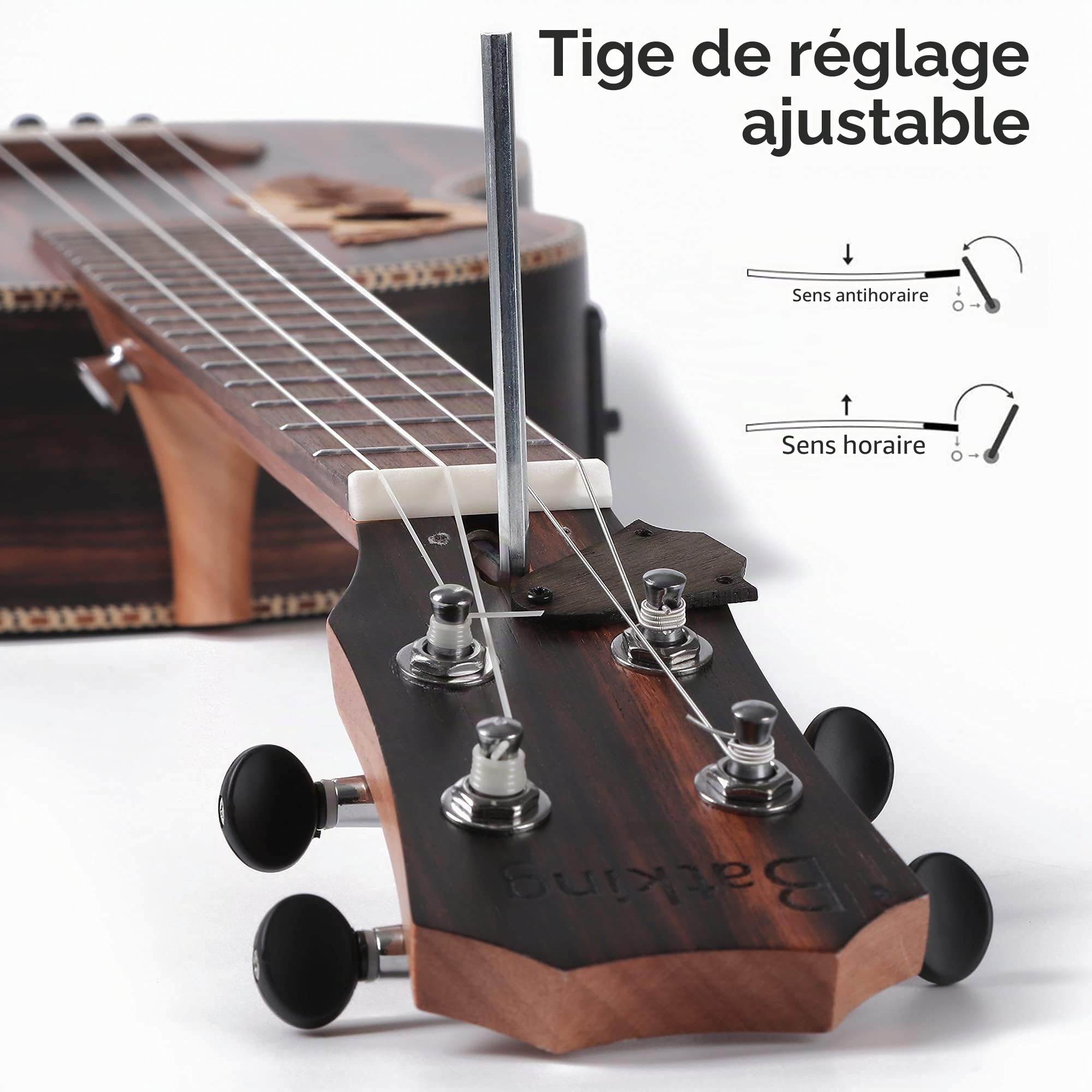 Ukulélé baryton électrique de 76,2 cm, tout Blackwood, kit de truss rod avec égaliseur avec étui, bandoulière, corde en nylon, accordeur électrique, médiator, shaker