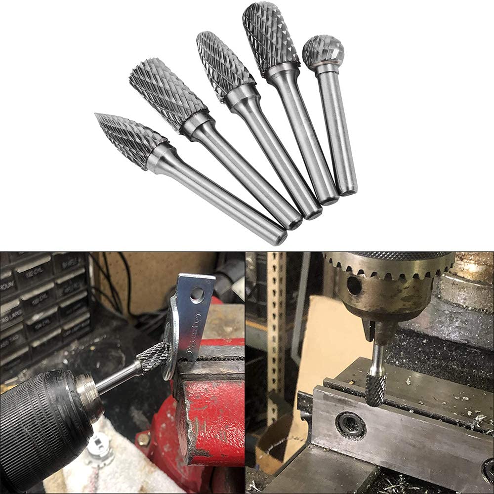 Gasea 5pcs Fresas Diamante, 1/4 pulgada de Fresa Metal Lápices Set Taladro bit para Herramientas Rotativas Molienda Pulido Grabado de Bricolaje
