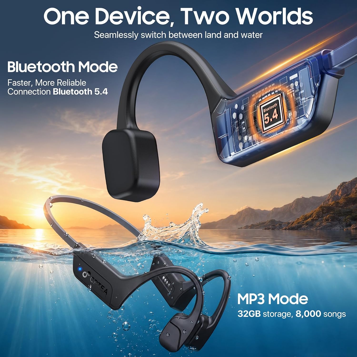 Bone Conduction Headphones, IPX8 Waterproof Swimming Headphones with MP3 Mode