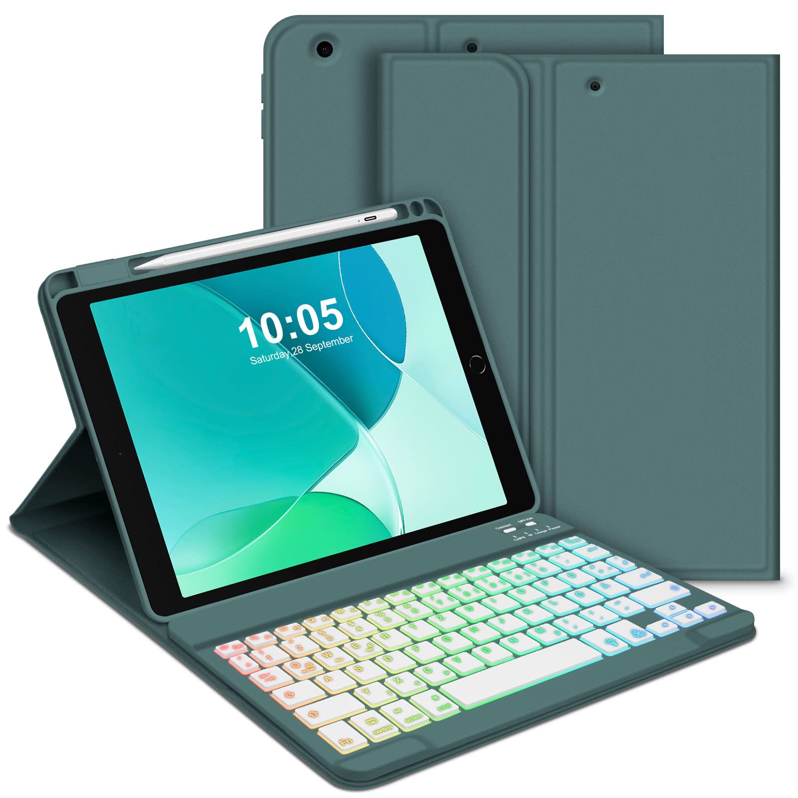 Étui Clavier Bluetooth Pour IPad 10,2" (9e/8e/7e Gen) - Clavier Amovible QWERTZ - Protection TPU - 3
