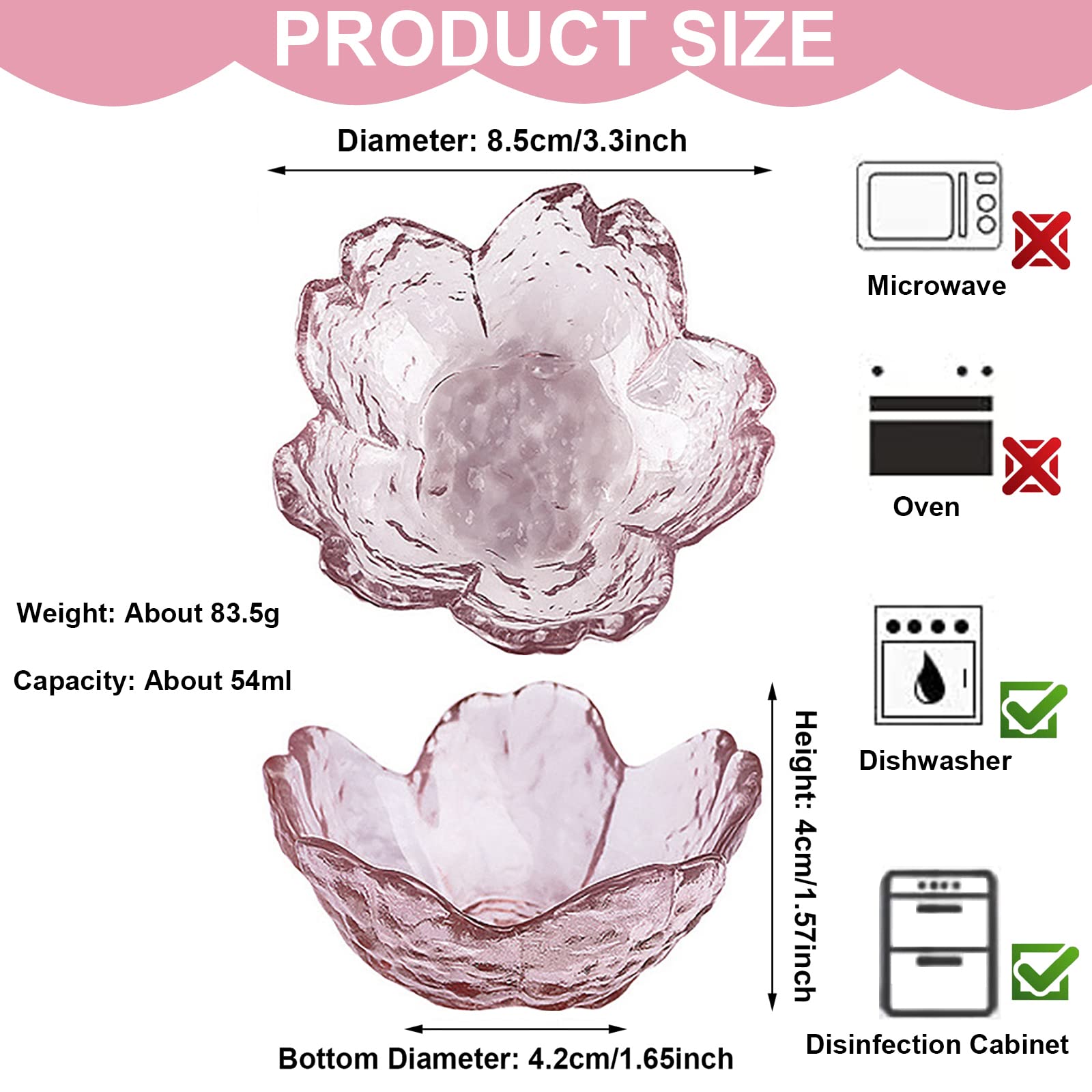 Set 6 Ciotoline In Vetro Sakura Fiore Di Ciliegio - 8,5 Cm Per Salse, Snack, Tè, Condimenti E Candele, Impilabili E Regalo - 3