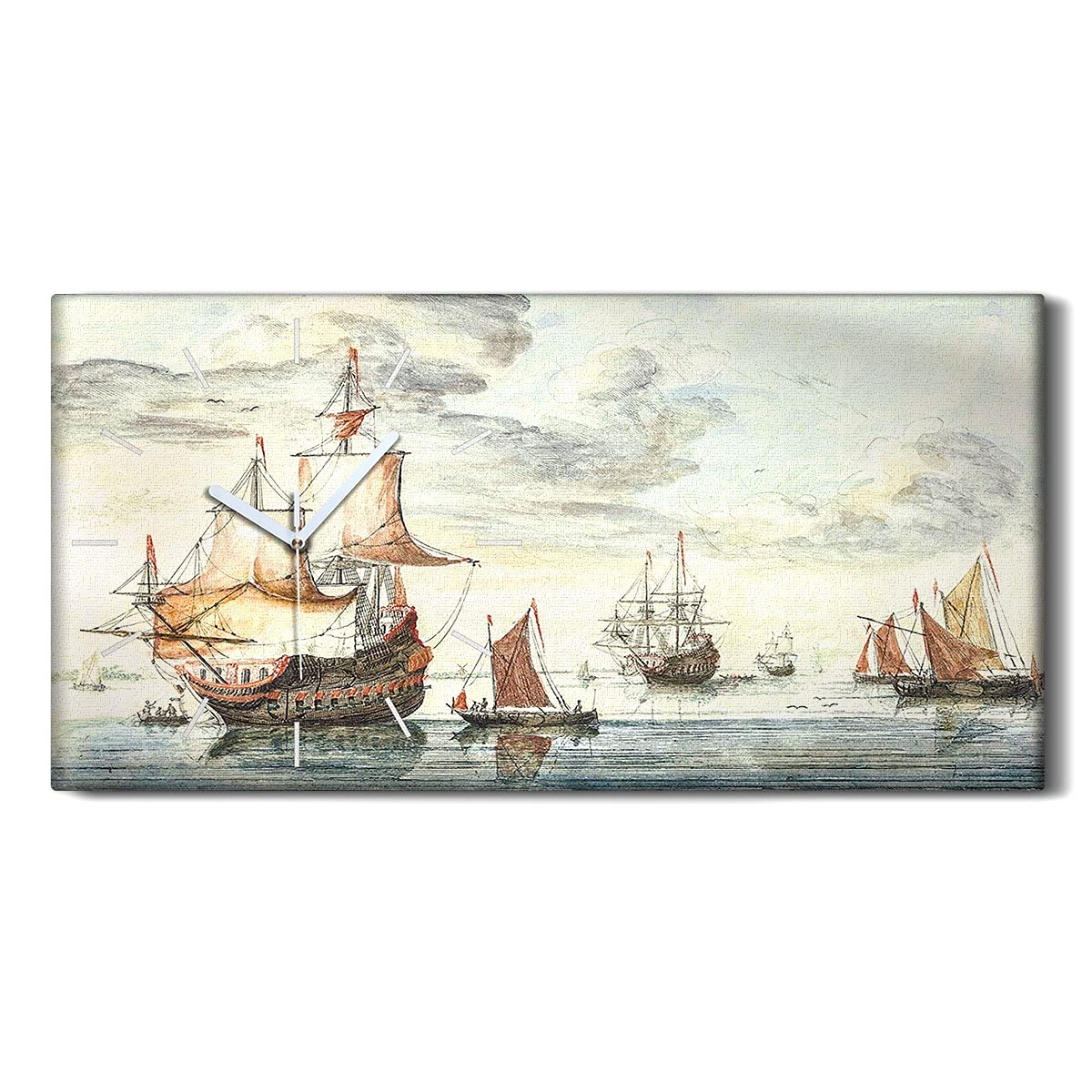 Horloge sur Toile Décoration 60x30cm Salon - Image Art Moderne Lac Ships Sky