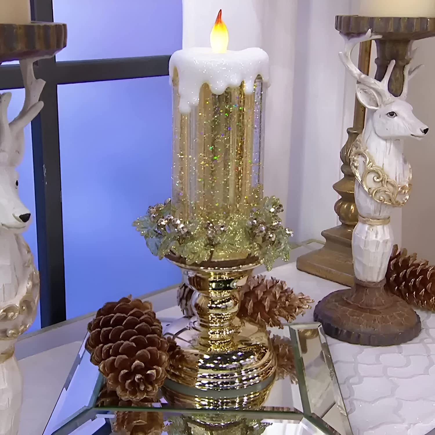 Amazon.co.jp : LEDクリスマスキャンドル、台座付き、USB充電式カラー