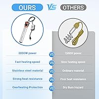 Vista 4 de Calentador de agua de inmersión de 2000 W, con termómetro digital LCD, calentador de cubo con protector de acero inoxidable 304 para bañeras