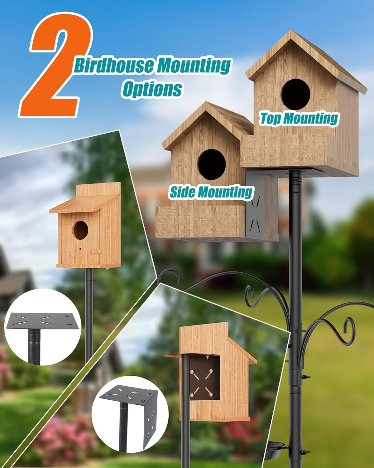 Bird Feeder Pole 92 Inch, Bird Squirrel Proof Baffle Heavy Duty Stand Feeding Station for Outside Backyard Garden Wild Birds Watching