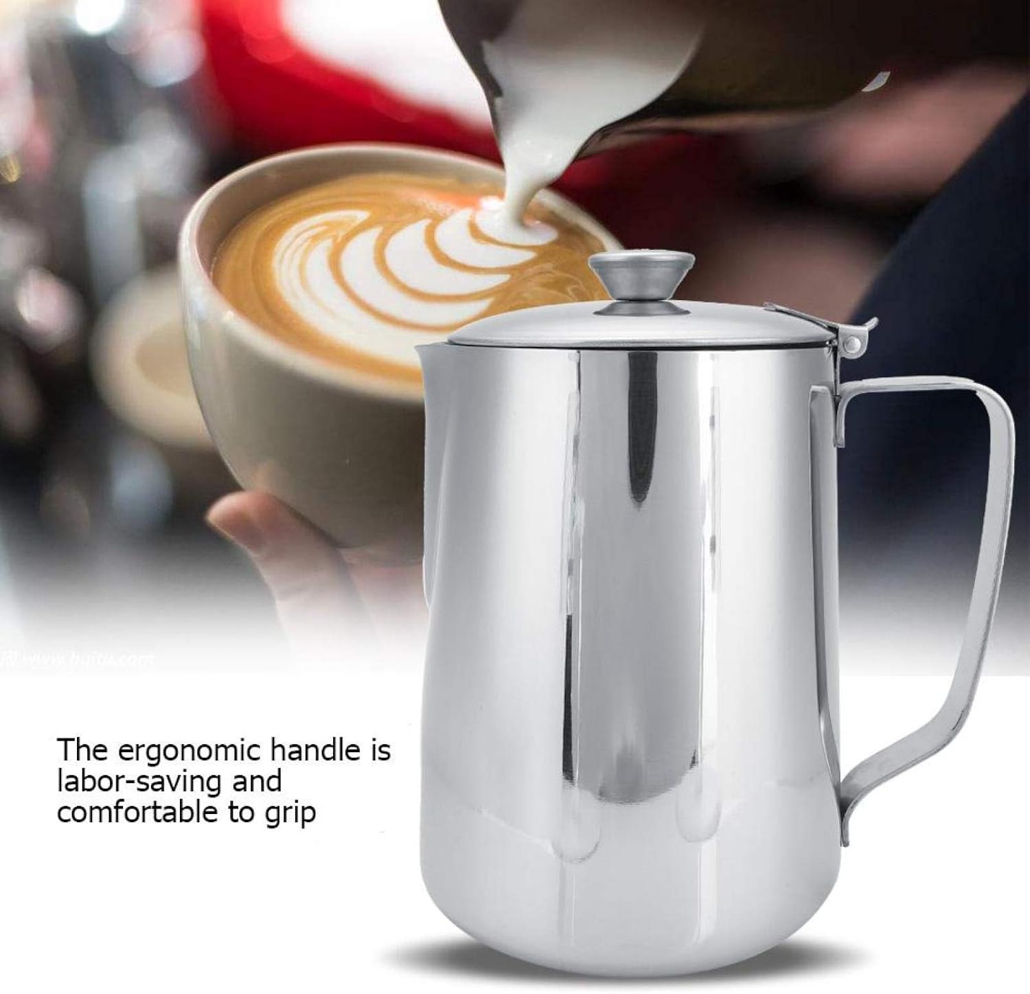 Frothing Pitcher Stainless Steel Coffee Cup Mug Milk Frothing Pitcher Jug with Lid for Latte Coffee Art(600ml)