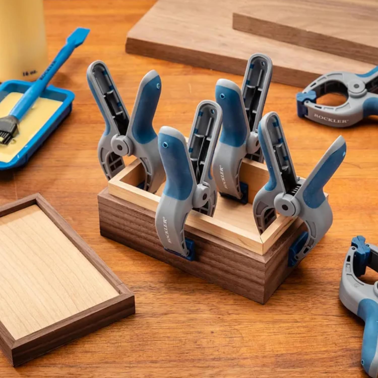 Small Spring Clamps (Pack of 6) – Lightweight, One-Handed Woodworking Clamps Set – Compact, Secure Quick Grip Clamps w/Nylon, Rubber Overmold – Perfect Woodworking Spring Clamps for Small Workpieces