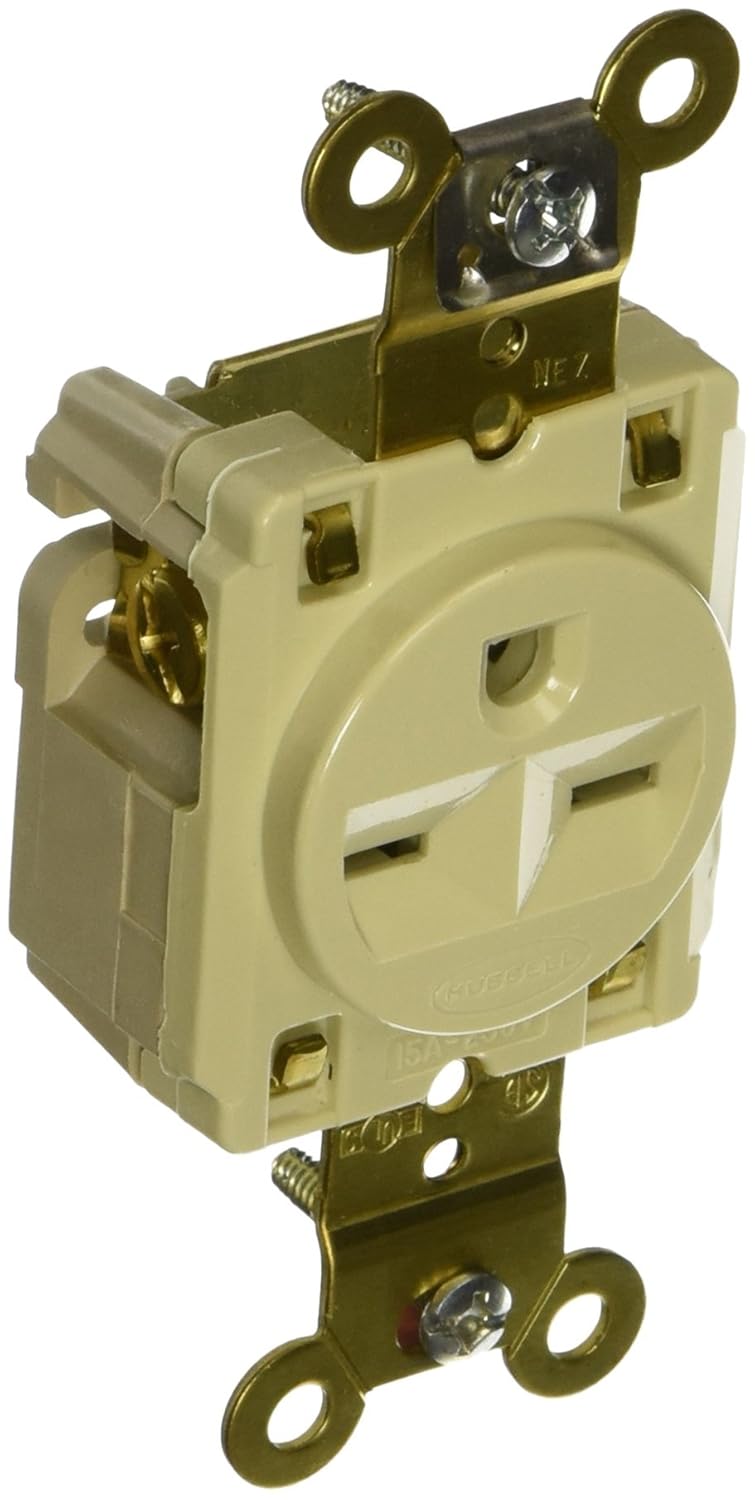Hubbell HBL5661I Single Receptacle, Industrial Grade, 15 amp, 250V, 6-15R, Ivory
