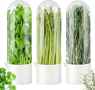 Cilantro Container for Fridge – Herb Keeper & Saver, Keeps Greens Fresh 2-3 Weeks | For Fresh Herbs (Parsley/Mint) – Herb Storage Containers Reduce Waste for Home Cooks (3, White, Large)