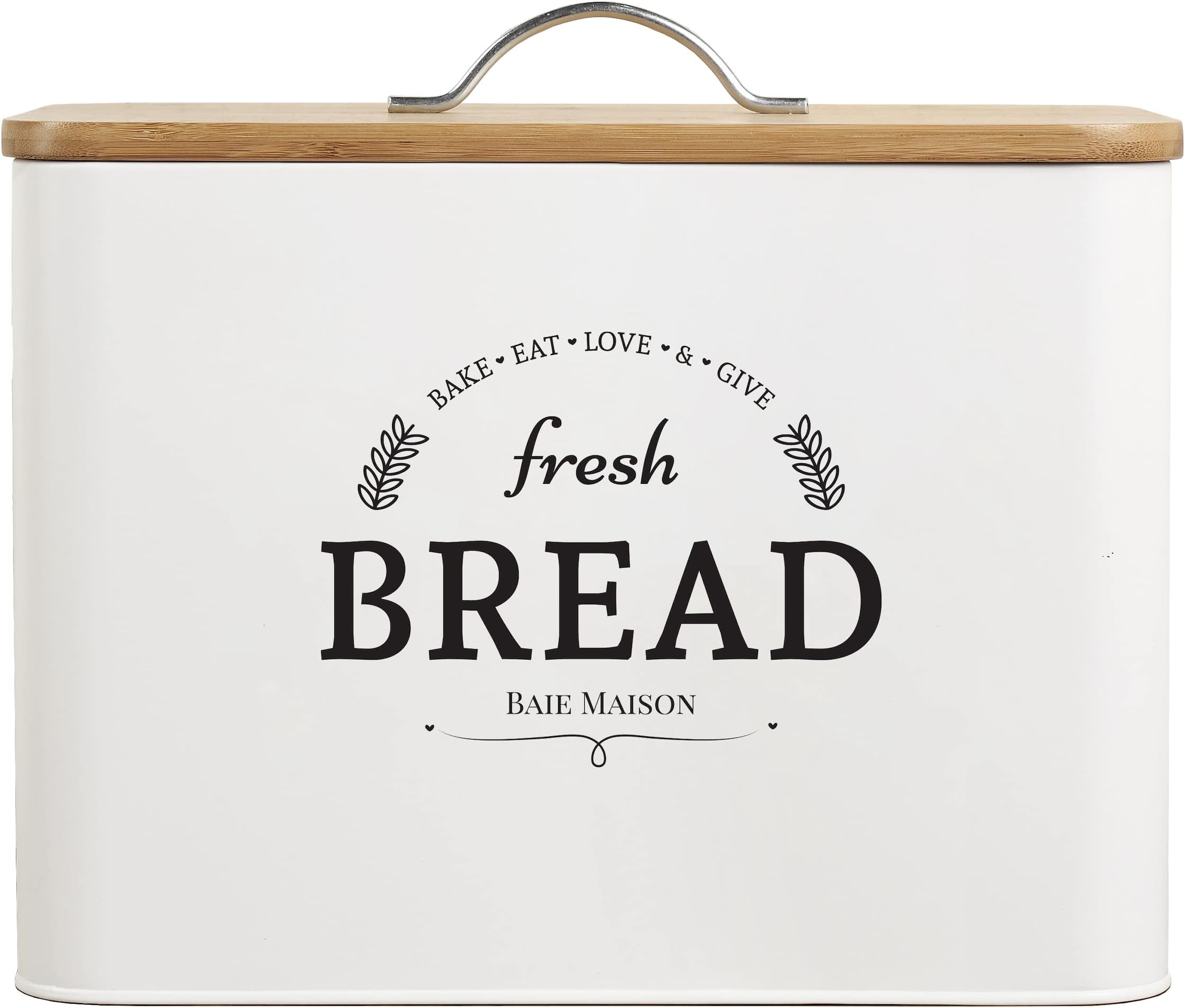 Extra Large White Farmhouse Bread Box for Kitchen Countertop - Breadbox Holder Fits 2+ Loaves - Bread Storage Container Bin - Rustic Bread Keeper Vintage Metal Kitchen Decor (White with Wood Lid)