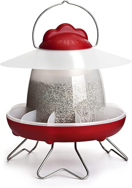 Feathers & Beaky | Chicken Feeder with Flexible Rain Shield | Adjustable legs | Anti-Tip Function | Durable Design (1.3kg capacity)