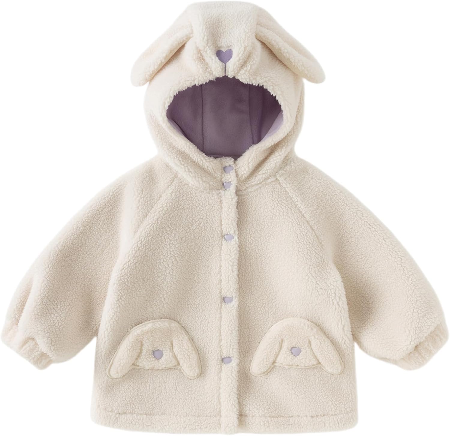 DAVE&BELLA Toddler Girls Hooded Fleece Jacket with Rabbit Ear Baby Long Sleeve Thick Warm Outerwear Heart Button Winter Coat