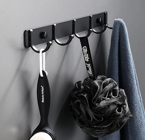 Miniatura 3 de Yauende Perchero montado en la pared, 5 ganchos para colgar en la pared para entrada, cocina, baño, organizador de almacenamiento para colgar