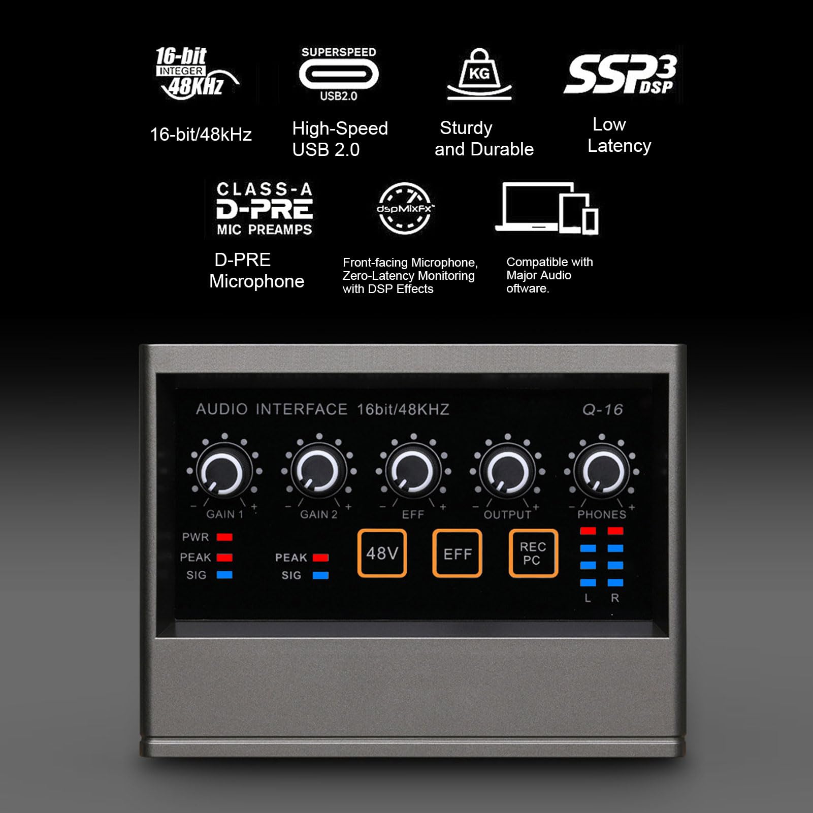 Amazon.co.jp: サウンドカードミキサー、DSPリバーブ48Vライブサウンド