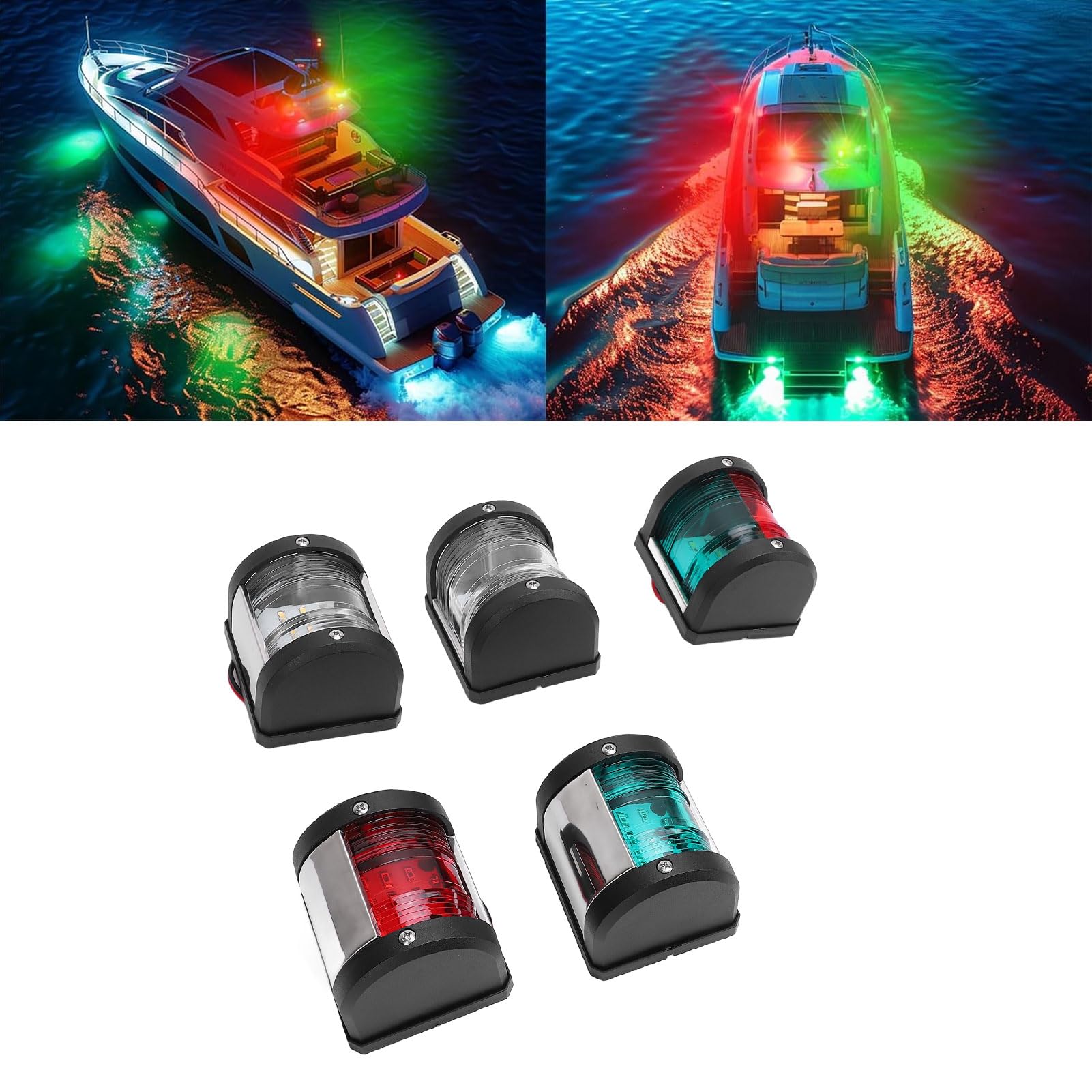 Luci di navigazione in barca 5pcs 5pcs, seta di dritta e porto rosso, luci di prua a LED IP66, luci di navigazione marina per recipienti da 12 m da 12v a 24 V