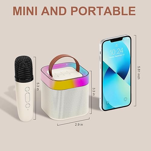 Miniatura 6 de Mini máquina de karaoke para niños y adultos, altavoz portátil de karaoke Bluetooth con 2 micrófonos inalámbricos y luz, máquina de karaoke para