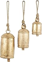 Vista 1 de Deco 79 Gold Metal Tibetan Inspired Decorative Giant XL Cow Bells with Jute Hanging Rope, Set of 3 10",8",6"H - Cylindrical Oro