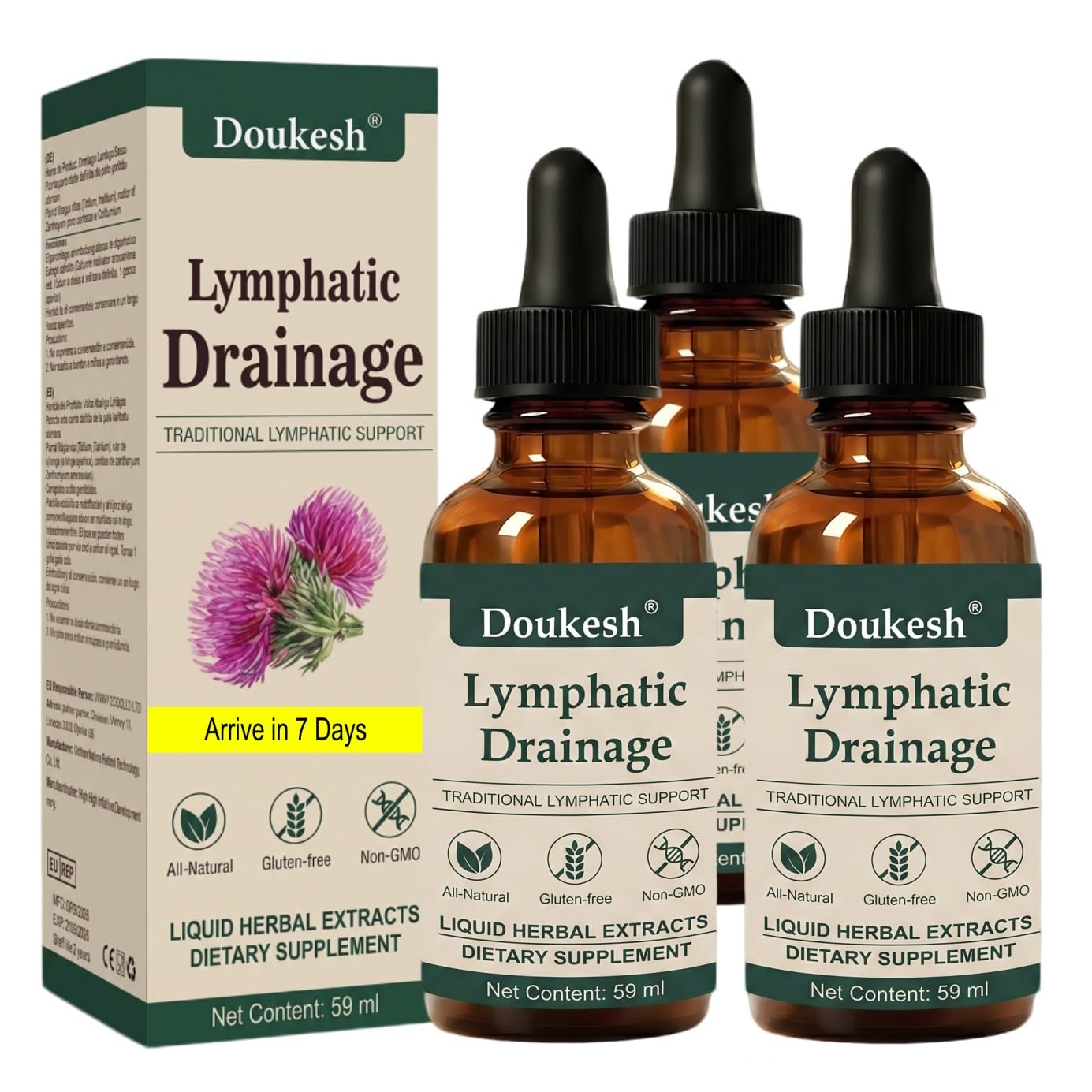 3 Pezzi Linfia Drenaggio Linfatico Gocce 59ML Gocce di Benessere peril Drenante Linfatico per Donne e Uomini
