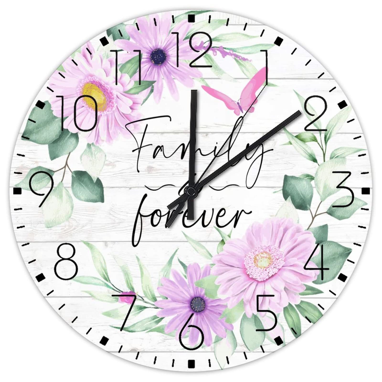 Horloge murale silencieuse 30cm ronde à fleurs colorées pour bureau