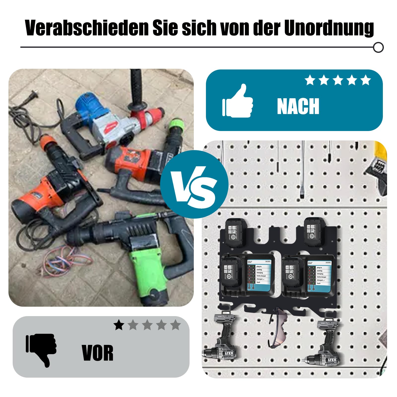 Wandhalterung für Makita Akkus 18V/14,4V, Ladegeräte und Akku-Bohrschrauber,Makita wandhalterung für 4 Akkus+ 2 Ladegeräte + 4 Akku-Bohrmaschine,Ordnung in werkstatteinrichtung und garagen zubehör